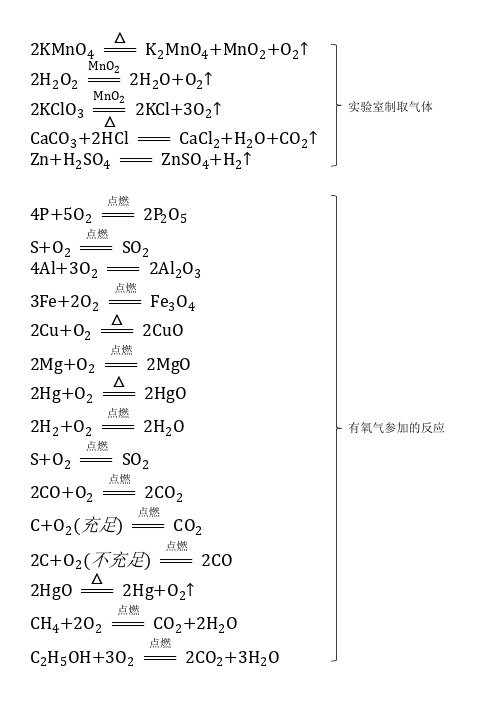 初中必须掌握的化学方程式90条 