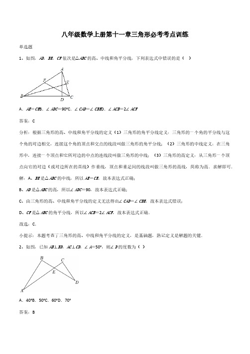 八年级数学上册第十一章三角形必考考点训练(带答案)