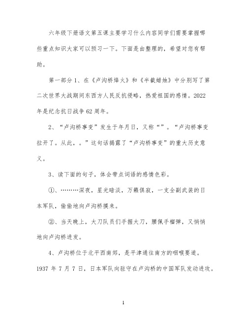 六年级下册语文第五课预习资料