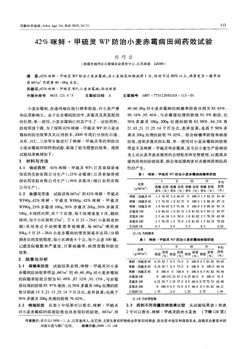 42%咪鲜·甲硫灵WP防治小麦赤霉病田间药效试验