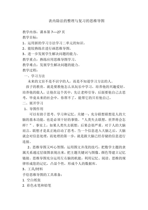 小学数学人教2011课标版二年级表内除法的整理与复习的思维导图