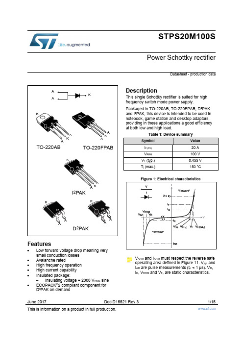 STPS20M100S Power Schottky整流器规格书说明书