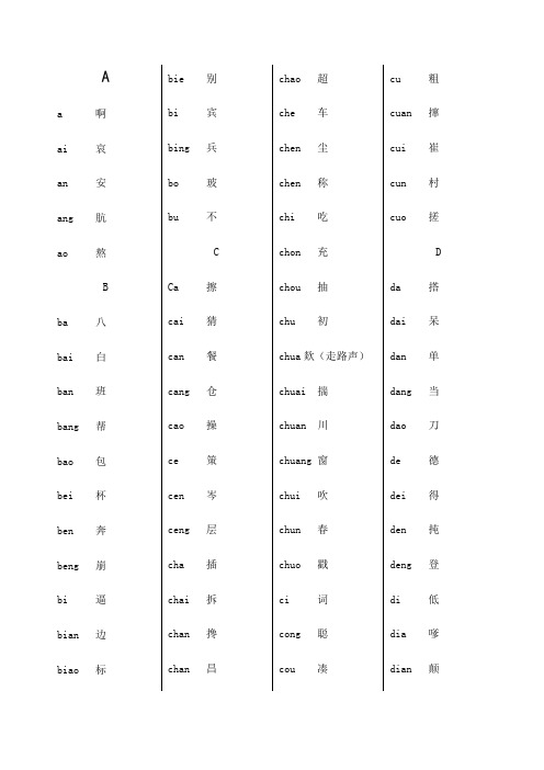 汉语拼音音节索引表很漂亮的完整版