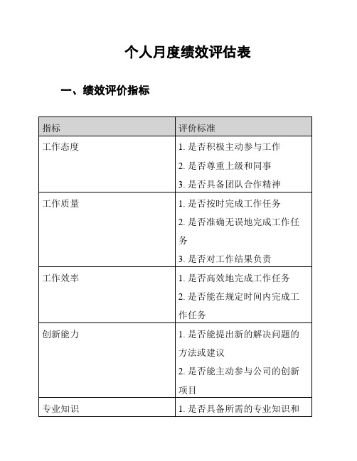 个人月度绩效评估表