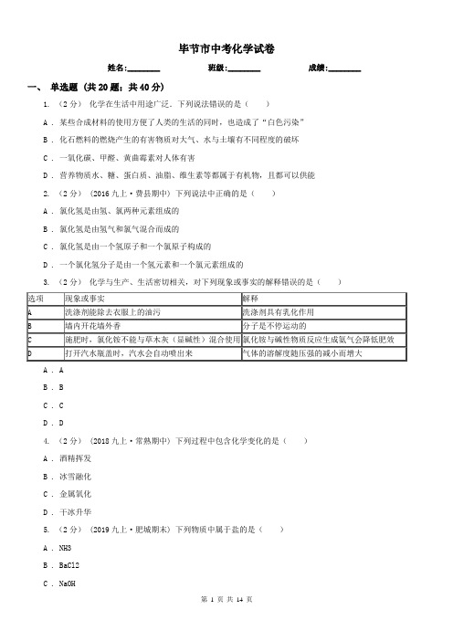 毕节市中考化学试卷