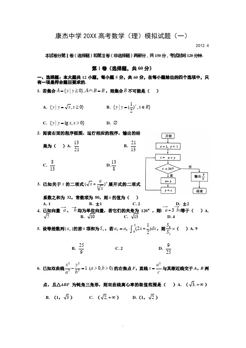 山西省康杰中学2012年高考模拟试题(一-理数)