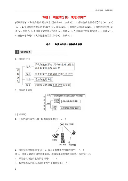 「精品」步步高浙江专用2017届高考生物二轮复习专题十细胞的分化衰老与凋亡试题