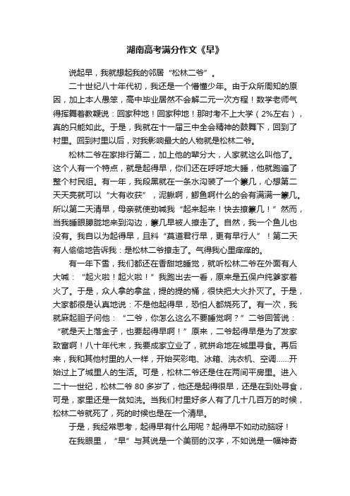 湖南高考满分作文《早》