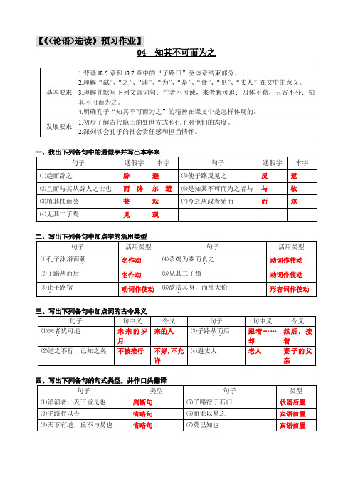 语文：《论语》之《知其不可而为之》课课练之一