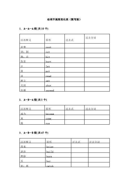 小学英语不规则动词表(分类背诵版和默写版)