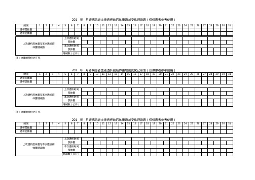 201   年   月肾病患者血液透析前后体重增减变化记录表(仅供患者参考使用)