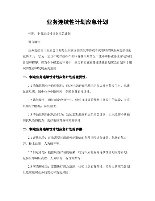 业务连续性计划应急计划