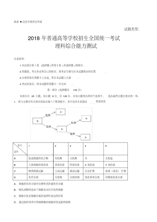 2018年北京理综高考试题(含答案).doc