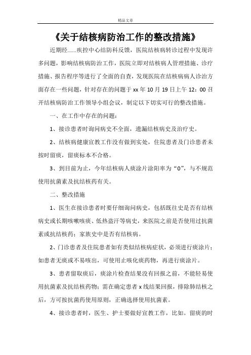 《关于结核病防治工作的整改措施》