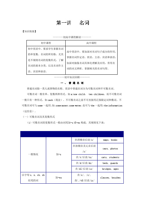 名词-2018年初高中英语教材衔接+Word版含解析