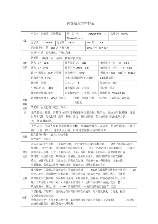丙烯腈危险特性表(20200522032852)