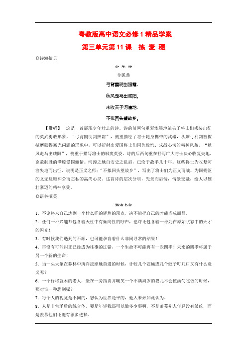 粤教版高中语文必修1精品学案：第三单元第11课 拣 麦 穗 Word版含解析