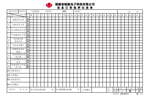 精密五金车间设备日常保养记录表