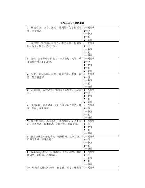 NO.22 HAMILTON焦虑量表