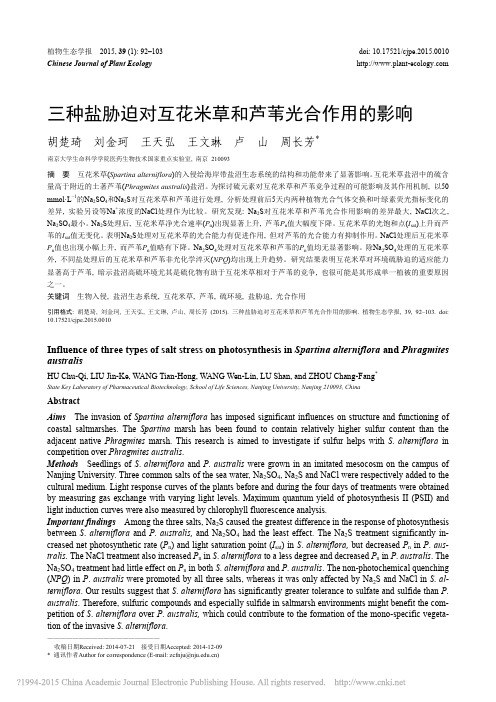 三种盐胁迫对互花米草和芦苇光合作用的影响_胡楚琦_刘金珂_王天弘_王文琳_卢山_