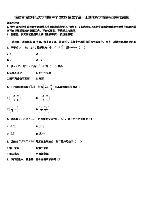 福建省福建师范大学附属中学2025届数学高一上期末教学质量检测模拟试题含解析