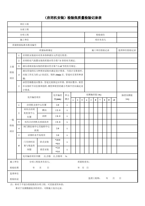 (启闭机安装)检验批质量检验记录表