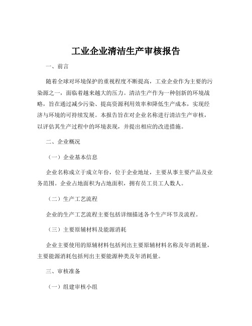 工业企业清洁生产审核报告