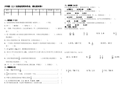 北师大版六年级比的运用测试题