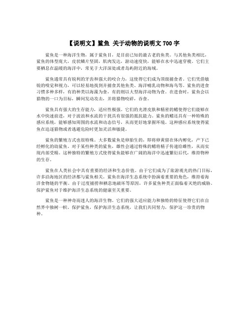 【说明文】鲨鱼 关于动物的说明文700字