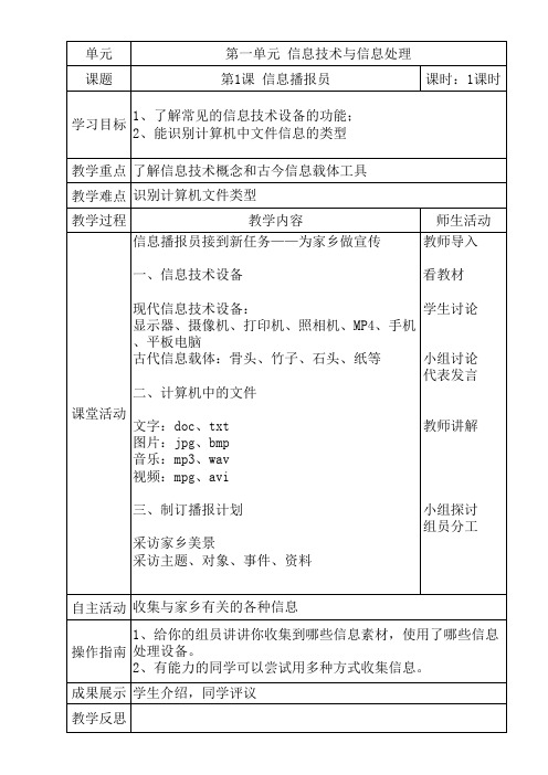 大连理工版四年上信息技术教案(最新最全)xls