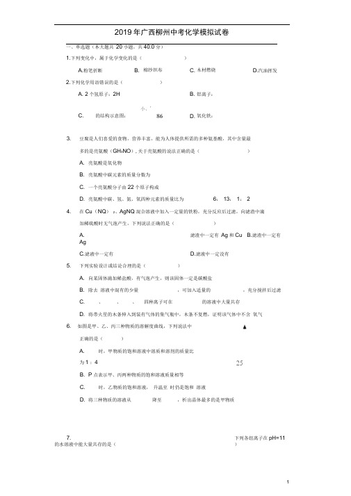 广西柳州市中考化学模拟试卷(含解析)