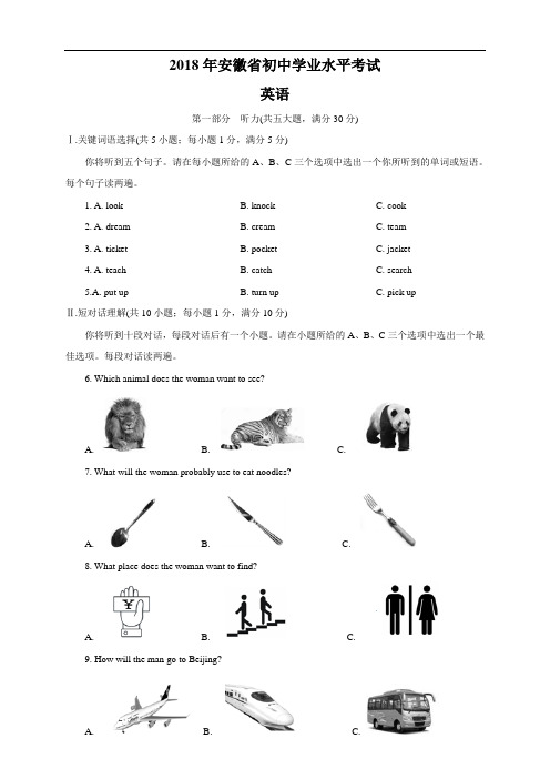 【真题】2018年安徽省中考英语试题及答案解析