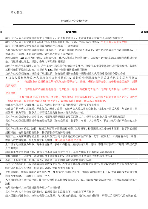 危险作业安全检查表格模板