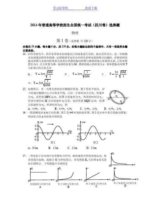 高考理综物理试题及答案 四川卷 word版(选择题)