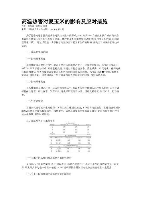 高温热害对夏玉米的影响及应对措施
