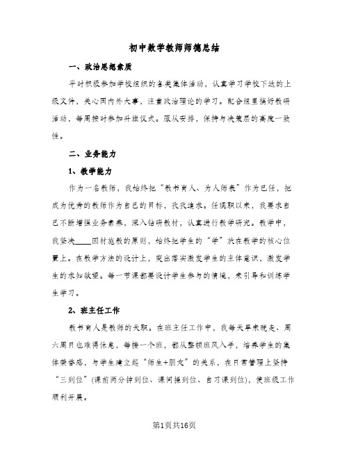 初中数学教师师德总结(7篇)