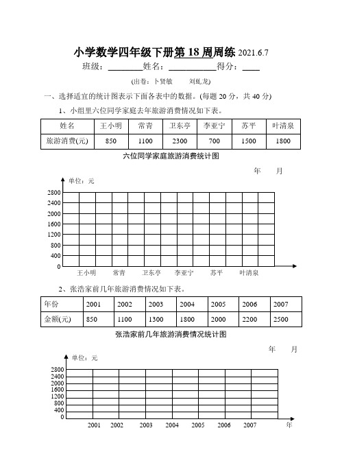 四年级数学下册第18周练习题