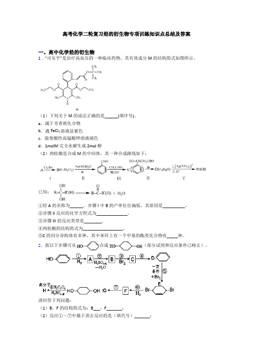 高考化学二轮复习烃的衍生物专项训练知识点总结及答案