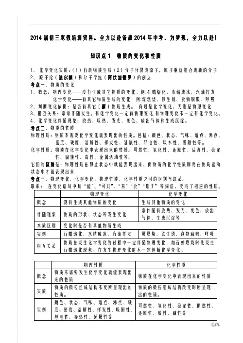 初三化学上册知识点总结复习(非常详细)