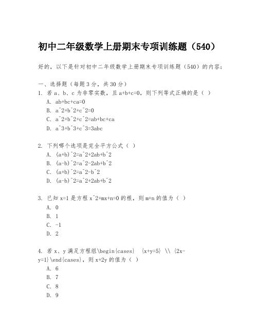 初中二年级数学上册期末专项训练题(540)