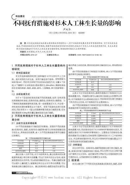 不同抚育措施对杉木人工林生长量的影响