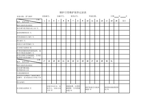 蒸气锅炉日常维护保养记录表