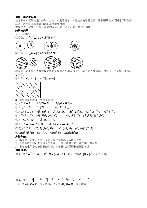 上海市高三数学第一轮复习集合与命题集合的运算