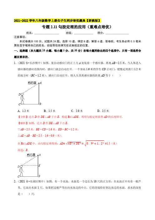 专题211勾股定理的应用-2021-2022学年八年级数学上(解析版)【浙教版】