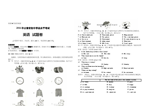 2016年云南省中考英语试卷含答案