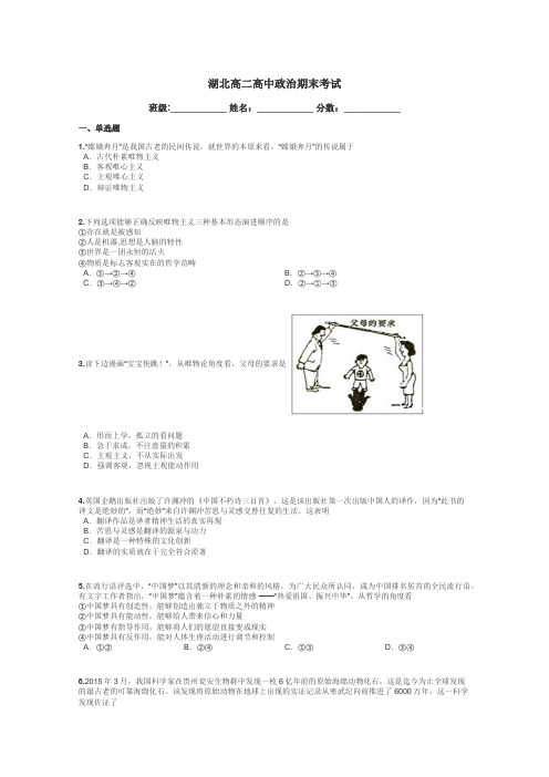 湖北高二高中政治期末考试带答案解析