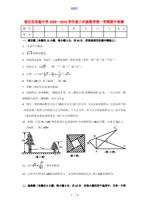 江苏省宿迁市实验中学2009-2010学年第一学期八年级数学期中考试试题