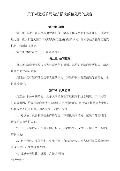 对公司造成经济损失赔偿规定