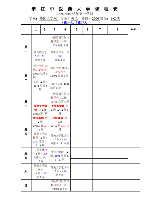 浙江中医药大学课程表