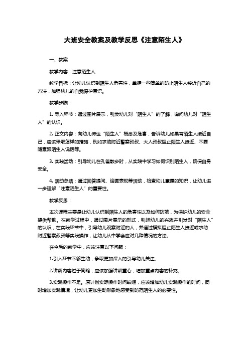 大班安全教案及教学反思《注意陌生人》